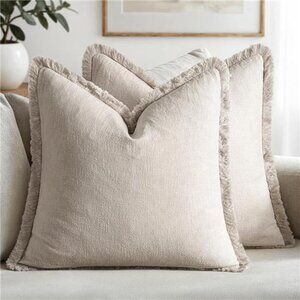 Christmas Decorative Throw Pillow Covers Neutral Linen Fringe